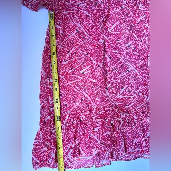 Zara Basic Women’s Top Silk Red Sz Medium Patterned Short Sleeve Ruffled - Picture 9 of 9